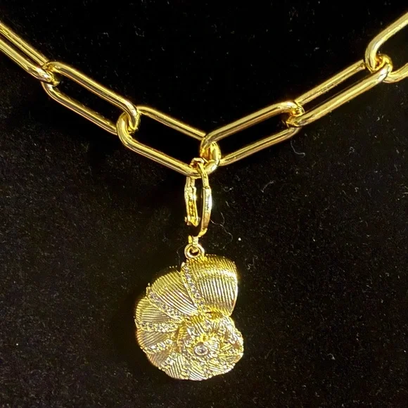 Gemelli Shell Huggie Charm on an Elegant Gold tone Necklace - Picture 2 of 3